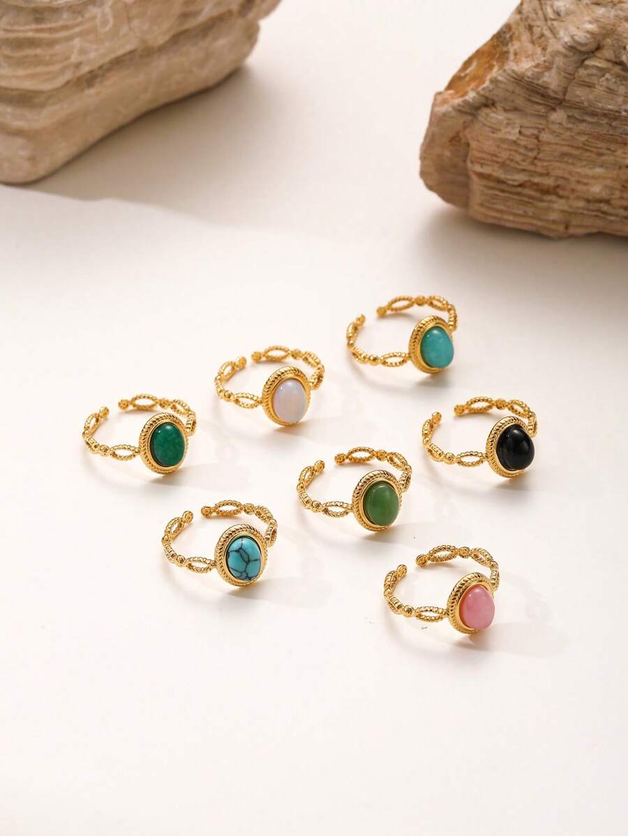 1 pieza Nuevo anillo de joyería con piedra natural chapado en oro de 18K, estilo bohemio, regalo para uso diario