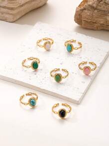 1 pieza Nuevo anillo de joyería con piedra natural chapado en oro de 18K, estilo bohemio, regalo para uso diario