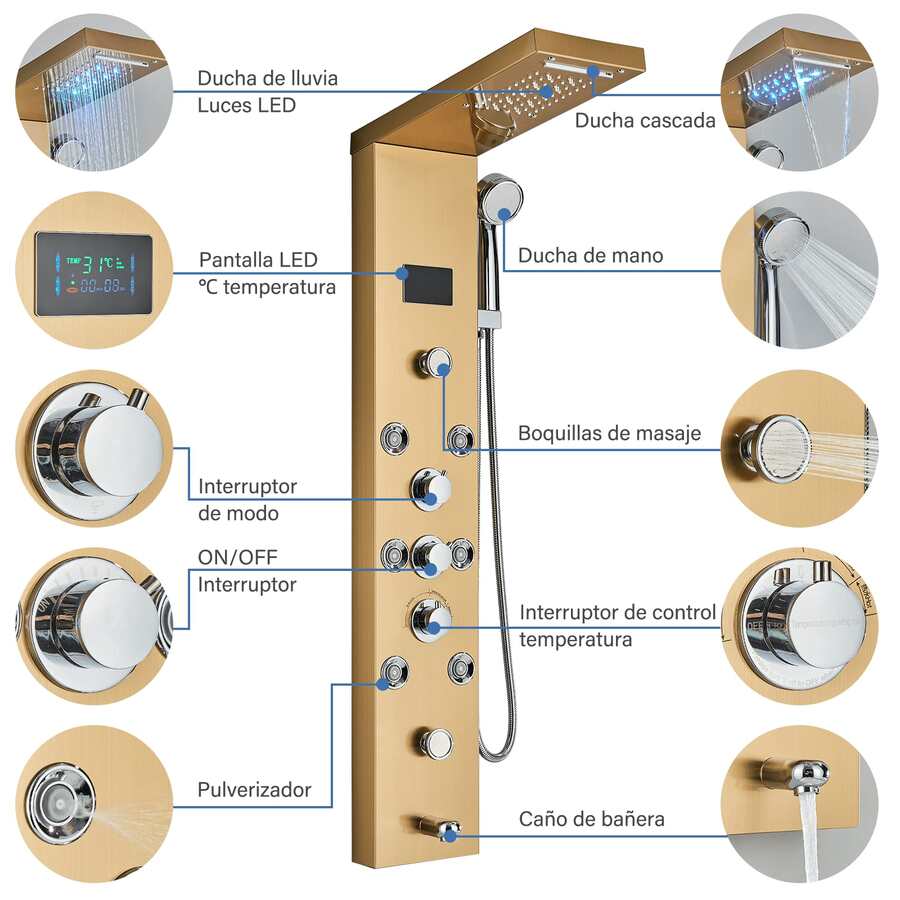 Bathroom Shower Panel Tower System LED Temperature Display Body Massage
