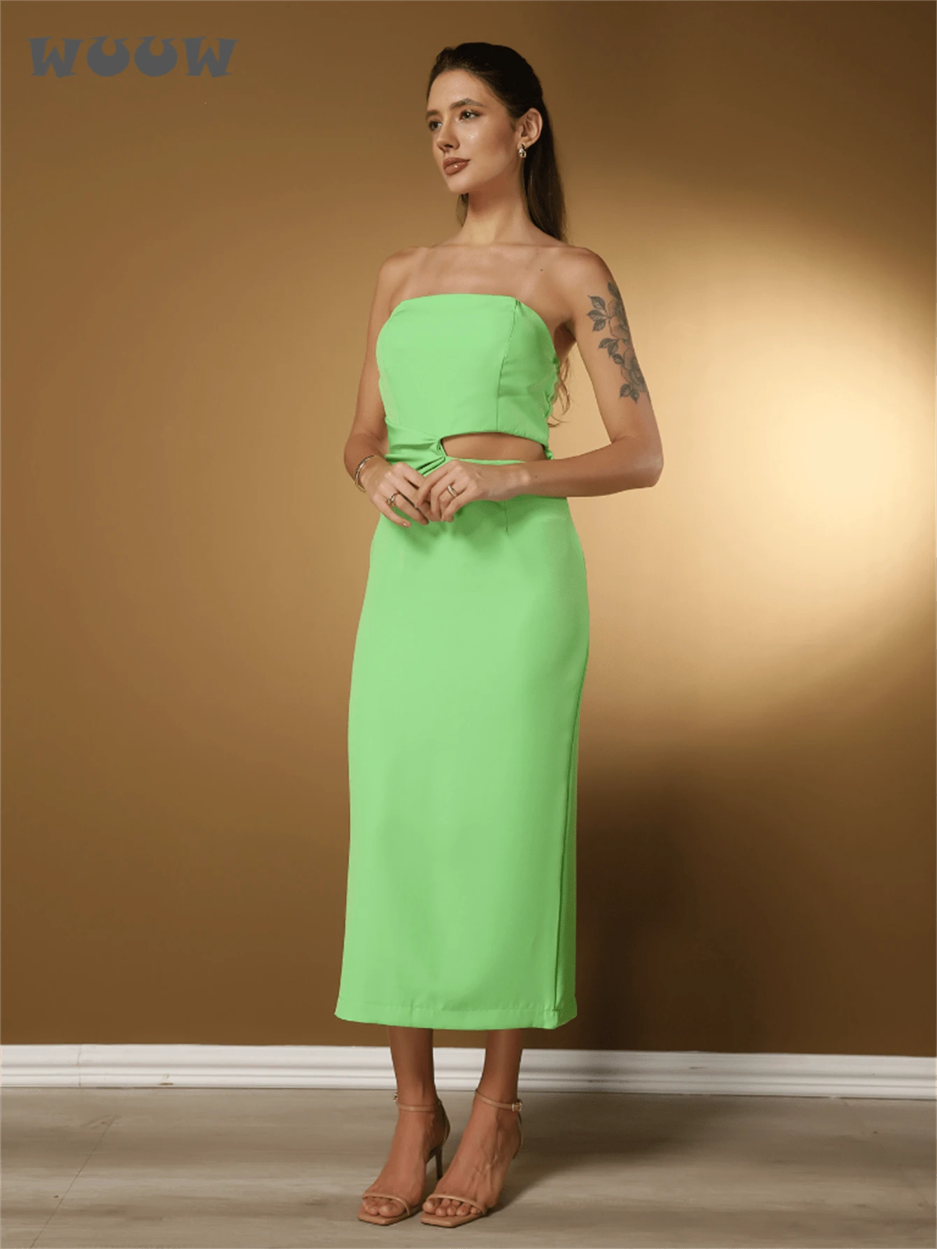 WUUW Women Long Dress, Elegant Summer Women Dress, Party Women Dress - màu xanh lá - Xem 1