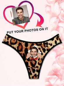 Customized 1pc Women's Sexy Low-Rise Funny Briefs With Boyfriend/Husband Portrait, Torn Gesture Print, Stretchy Butt-Lifting For Valentine's Day, Holiday And Love Events - Brown - View 3