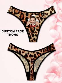 Customized 1pc Women's Sexy Low-Rise Funny Briefs With Boyfriend/Husband Portrait, Torn Gesture Print, Stretchy Butt-Lifting For Valentine's Day, Holiday And Love Events - Brown - View 7