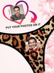 Customized 1pc Women's Sexy Low-Rise Funny Briefs With Boyfriend/Husband Portrait, Torn Gesture Print, Stretchy Butt-Lifting For Valentine's Day, Holiday And Love Events - Brown - View 4