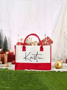 Bolsa de lona personalizada con texto personalizado, bolsa de compras de gran capacidad impermeable y de moda para mujer, bolsa de playa de lona con empalme, bolsa de compras de hombro, bolsa de almacenamiento, regalo, bolso de lona para mujer de gran capacidad, bolsa de viaje - Multicolor - Ver 11