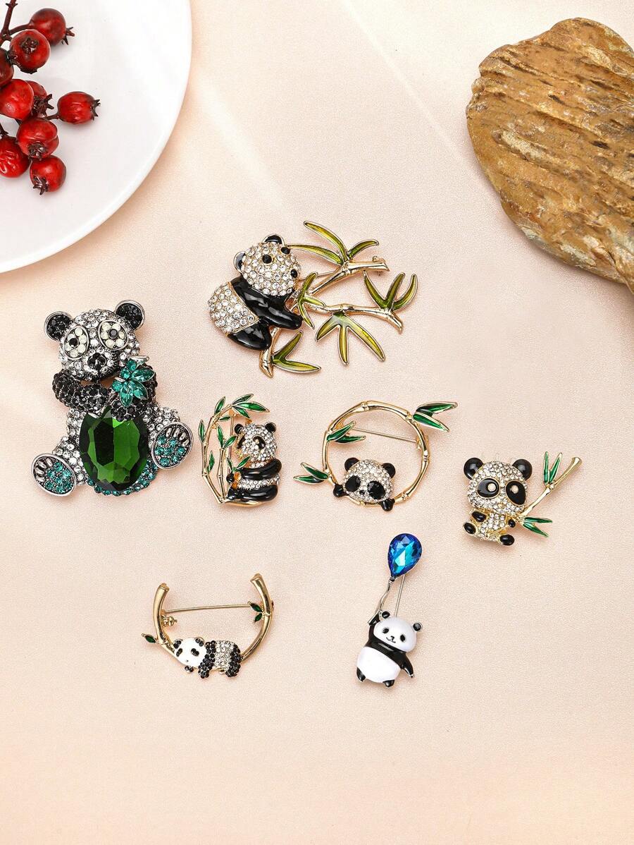 Broche de panda con rhinestones lindo para mujeres, accesorio de joyería para fiesta, banquete y regalo - panda - Ver 1