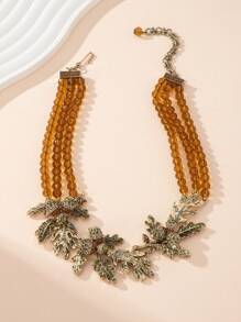 女士时尚串珠项链。植物和玻璃多层串珠。铜合金材料，顶级工厂设计，复古金属质感。奢华珠宝闪闪发光，给人一种庄严的感觉。精湛的工艺。每件作品都经过独特设计和手工制作，展现了我们工匠的技能和热情。 - 彩色 - 查看 8