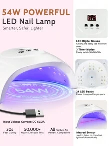Lavender Violets 73 Pcs Gel Polish Set With 54W UV LED Lamp Auto Sensor,45+4 Colors,Semi Sheer Glitter Glow In The Dark Primer,Base,Matte & Top Coat Rhinestones Sequins Sticker Manicure Tools LA00