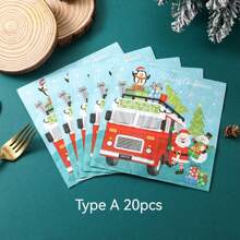 5/20/50pcs Christmas Disposable Napkins, 2-Ply, 13x13inch, The Fire Fighting Truck And Santa Claus Christmas Paper Napkins, Christmas Dinner Napkins, Christmas Cocktail Napkins, Disposable Christmas Napkins, Christmas Dinner Napkins - Multicolor - View 7