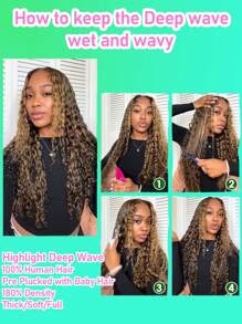 Honey Blonde Deep Wig Human Hair 13x4 HD Highlight Ombre Deep Wave Lace Front Wigs Human Hair Pre Plucked 180% Density 4/27 Colored Wigs For Women Wet And Wavy Lace Front Wigs