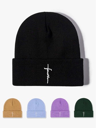 1 st broderad stickad solhatt med "Faith", justerbar solhatt, lämplig för vår, höst, resor, strand, män, Y2K-stil