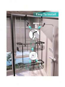 1 件淋浴架，悬挂在门上，2 层无需钻孔浴室架，带肥皂架的淋浴架，防水防锈淋浴架，可放置洗发水、护发素、肥皂、毛巾