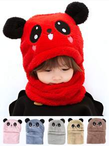 1pc Panda Children Hat With Scarf, Cute And Super Adorable Plush Warm Ear Protection, Suitable For Boys And Girls Ages 1-4, 4-6, 7-10, 11-Adult, For Indoor, Outdoor, Cosplay, Party, Children Gift