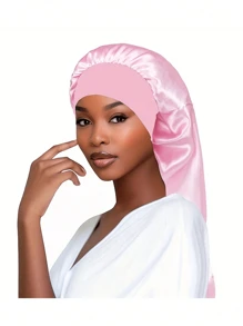 1 pezzo Cuffia per capelli a treccia arricciata lunga - in raso di seta, taglia oversize per dormire e chemioterapia - fascia elastica ampia - colore solido - perfetta per donne con capelli lunghi
