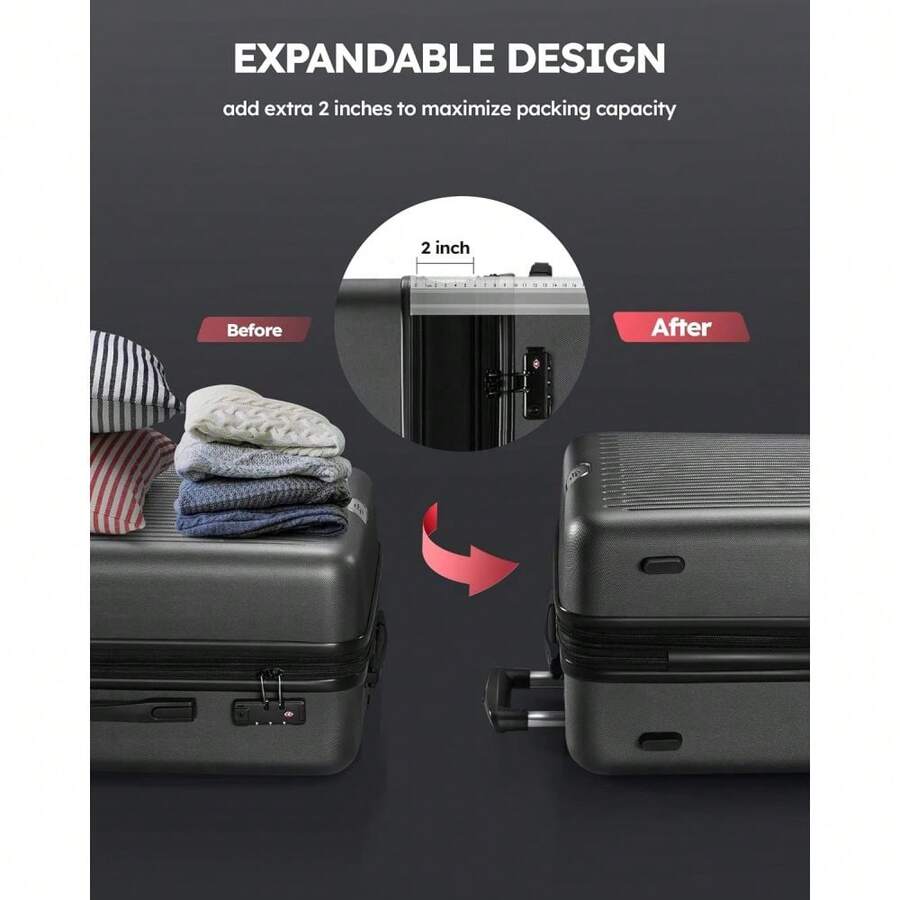 3 Piece Luggage Sets Expandable, Hardshell Travel Suitcase With Double