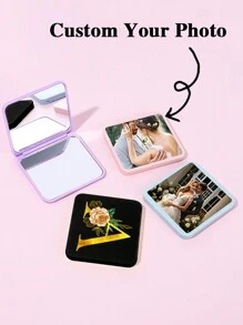 Customized Photo Mirror, Square Folding Portable Travel Mirror, Can Customize Photos, Compact Pocket Makeup Mirror, Anniversary Gift, Photo Gift For Girlfriend, Pets, Family, Friends - Multicolor - View 1