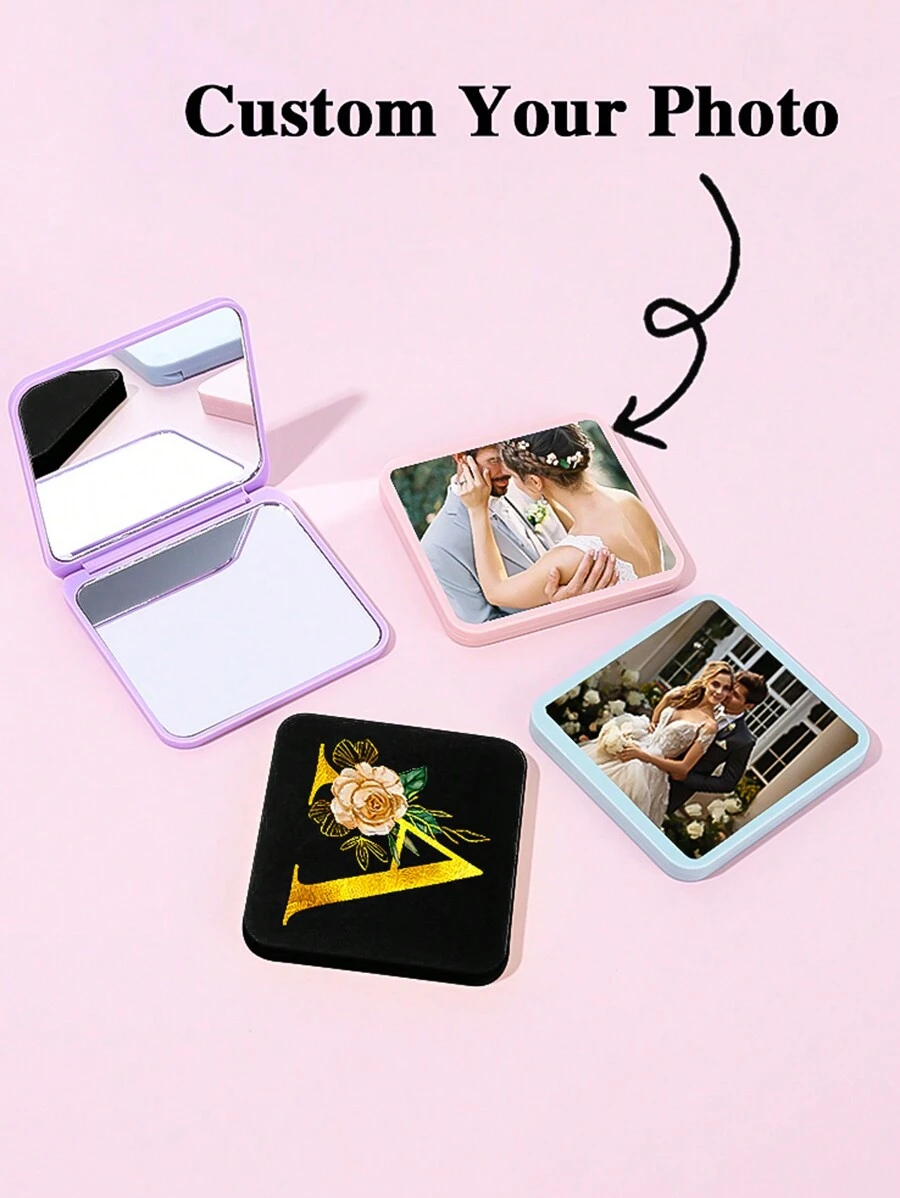 Customized Photo Mirror, Square Folding Portable Travel Mirror, Can Customize Photos, Compact Pocket Makeup Mirror, Anniversary Gift, Photo Gift For Girlfriend, Pets, Family, Friends - Multicolor - View 1