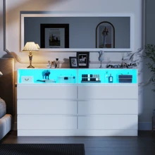 Modren Drawer Dresser With Full Length Mirror 48"X16" ,6 Drawer Dresser With LED Light,White Storage Dressers For Bedroom, Living Room, Hallway(White) - 白色 - 查看 7