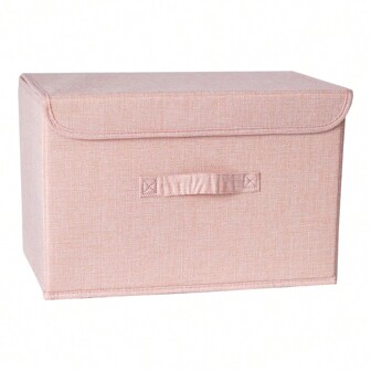 1 件可水洗亚麻布折叠 CD 收纳盒可折叠箱玩具收纳盒带盖储物篮洗衣篮