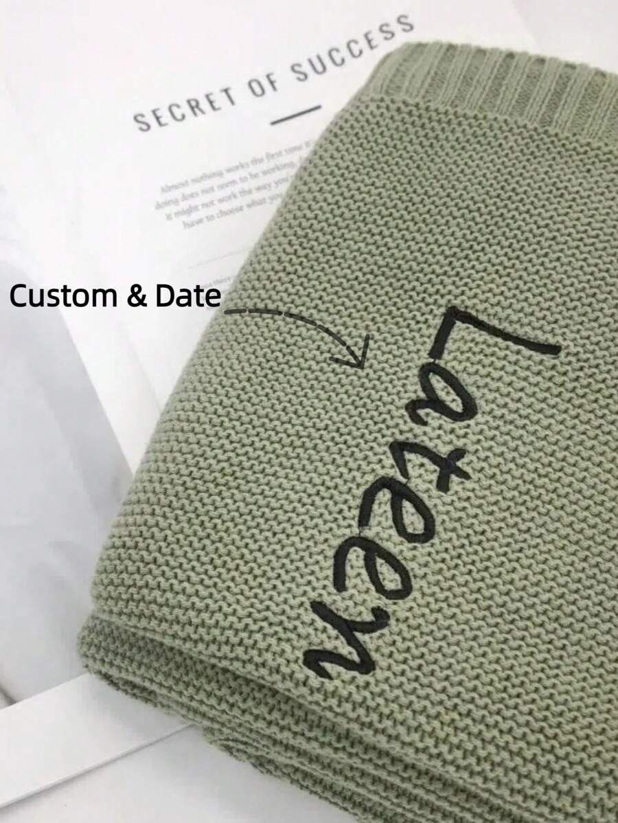 可客製化刺繡姓名柔軟針織嬰兒毯，100cm*80cm，個性化新生兒包巾毯，嬰兒洗禮紀念禮物，Minky 絨毛毯