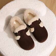 女士平底休闲鞋冬季新款低帮一脚蹬鞋保暖内衬防滑户外时尚运动鞋