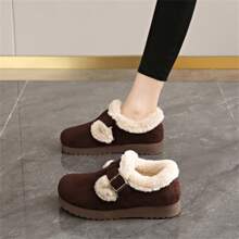女士平底休闲鞋冬季新款低帮一脚蹬鞋保暖内衬防滑户外时尚运动鞋