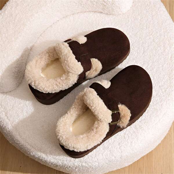 女士平底休闲鞋冬季新款低帮一脚蹬鞋保暖内衬防滑户外时尚运动鞋