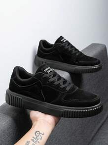 scarpi sportivi casual con lacci, colore grigio unito, da uomo, scarpe da ginnastica personalizzate, casual e alla moda, adatte per pendolari e giovani coppie - nero - Visualizzare 2