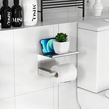 1 件带电话支架和卫生纸挂钩的卫生纸架，壁挂式纸巾卷收纳架，不锈钢卫生纸分配器 - 銀色 - 查看 6