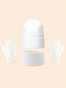 3 件套儿童纯色针织帽 + 围巾 + 手套套装（3 件套），男女通用滑雪帽，Y2K 风格户外防寒休闲冬季保暖帽，适合日常佩戴 - 針織帽+圍脖+手套 - 查看 23