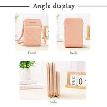 女士蝴蝶刺绣菱形图案多功能大容量手机钱包多隔层斜挎包带卡槽适合上班外出办公室通勤女士生日礼物斜挎手机带钱包吊带手机壳侧包粉色包感恩节 - 粉色 - 查看 6