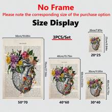 3 件花卉解剖帆布墙艺术套装 - 经典现代风格艺术装饰，适用于家庭办公室、浴室、客厅装饰 - 大脑、心脏、肺，配有春/夏花卉 - 室内/室外艺术品装饰、海报礼物生日毕业