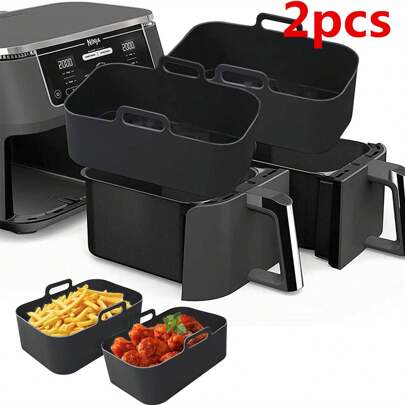 2pcs Air Fryer Silicone Liners, Rectangular Reusable Silicone Baking Tray Basket Liners, Non-Stick & Easy Cleaning, Back To School