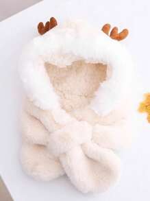 冬季儿童鹿角围巾，带有可爱的鹿图案，帽子和围巾套装，厚实温暖的一体式婴儿帽，适合秋冬季，可爱的鹿角在万圣节和圣诞节很受欢迎 - 長方形圍巾 - 查看 9