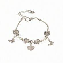 1pc Creative Heart & Butterfly Design Bracelet, Elegant Retro Casual Fashion Accessory, Suitable For Daily Wear, Commute, Party, Holiday, OPP Bag Packaged