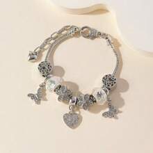 1pc Creative Heart & Butterfly Design Bracelet, Elegant Retro Casual Fashion Accessory, Suitable For Daily Wear, Commute, Party, Holiday, OPP Bag Packaged