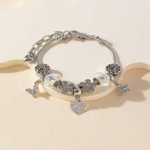 1pc Creative Heart & Butterfly Design Bracelet, Elegant Retro Casual Fashion Accessory, Suitable For Daily Wear, Commute, Party, Holiday, OPP Bag Packaged