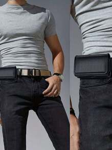 Horizontal Nylon Phone Bag - Large Capacity Wallet With Belt Loop - Safely Holds 3.5-6.35 Inch (M-2XL) Phones And Cards. Christmas/Winter Christmas Gift/Men's Bag/Thanksgiving/Autumn Travel/Holiday Storage Bag/Crossbody Bag/Shoulder Bag/Waist Bag/Cycling Bag/Black Bag/Hiking/Student/Large Capacity Multi-Function Outdoor Portable Fashion Casual/Father's Day Gift/Fun Gift/Side Waist Bag/Summer School Holiday Bag/Waist Bag/Spring School Supplies - Black - View 4