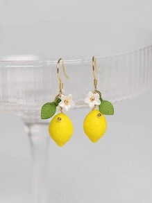 2 piezas Pendientes originales de gota con limón lindo y flor de resina para uso diario de la mujer, regalos para San Valentín, mamá, madre, Día de la Madre