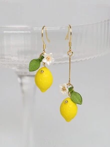 2 piezas Pendientes originales de gota con limón lindo y flor de resina para uso diario de la mujer, regalos para San Valentín, mamá, madre, Día de la Madre