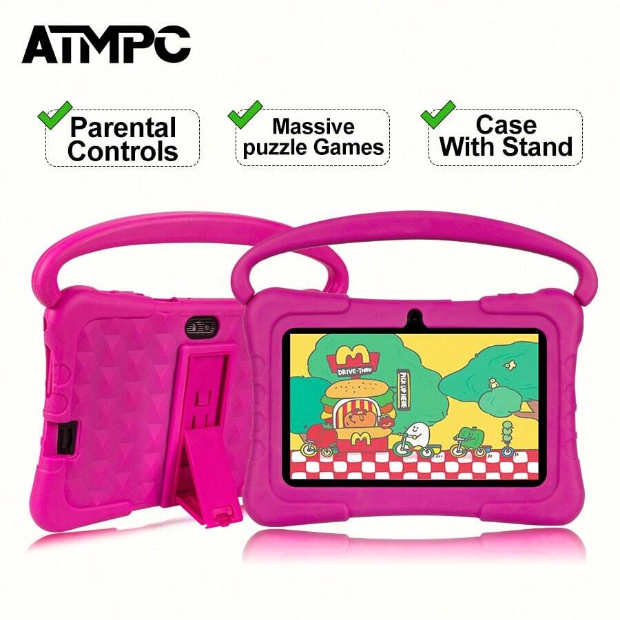 ATMPC 701A Kids Tablet, 7 Inch Tablet 32GB ROM 2GB RAM Android 11.0 Toddler Tablet With 2.4G WiFi, GMS, Eye Protection Screen, Parental Control, Education APP, Dual Camera, Shockproof Case, Games - Pink - View 1