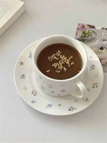 1 Set Floral Ceramic Coffee Cup & Saucer, Hand-Painted Colorful Flower Designed Coffee Mug, Latte Mug, Juice Cup, Milk Cup, Dessert Plate, Drinking Cup, Gift For Family & Friends Back To School