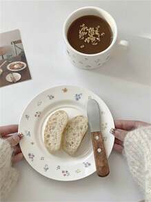 1 Set Floral Ceramic Coffee Cup & Saucer, Hand-Painted Colorful Flower Designed Coffee Mug, Latte Mug, Juice Cup, Milk Cup, Dessert Plate, Drinking Cup, Gift For Family & Friends Back To School