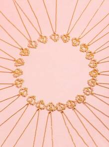 1pc Copper Inlaid Zirconia Hollow Heart Flower Pendant 26 English Letter Creative High-End Fashionable Necklace For Women - Gold - View 2