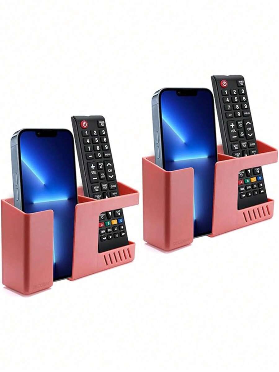 1 hộp sạc gắn tường ABS màu đỏ, giá đỡ điện thoại, hộp đựng điều khiển từ xa TV/AC, keo dán trên giá treo tường không cần đinh - Đỏ - Xem 1