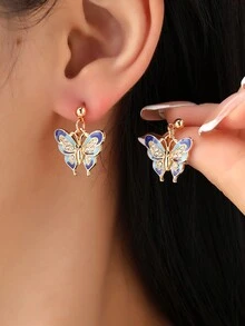 1 Cặp Hoa tai hình bướm màu bạc, tối giản và thời trang để đeo hàng ngày - Bạc - Xem 7