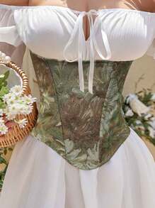 Women Vintage Floral Waist Trainer, Cincher Corset Bustier Top With Back Tie, Suitable For New Year Party, Valentine's Day, Holiday Outfits