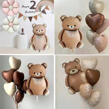 2/6/7/9 件 25 英寸可爱熊气球套装，采用 Ins 风格，包括蝴蝶结熊、棕色和白色花朵心形气球 - 非常适合婚礼、周年纪念日、情人节和生日派对 - 咖啡棕 - 查看 11