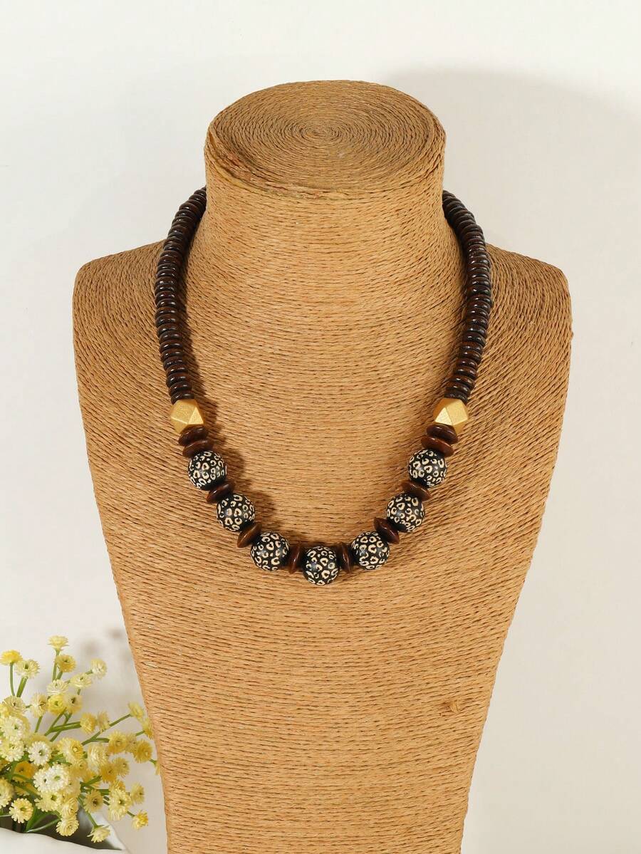Vòng cổ gỗ phóng đại cổ điển, vòng cổ ngắn phong cách Boho dành cho phụ nữ - Nhiều màu - Xem 1