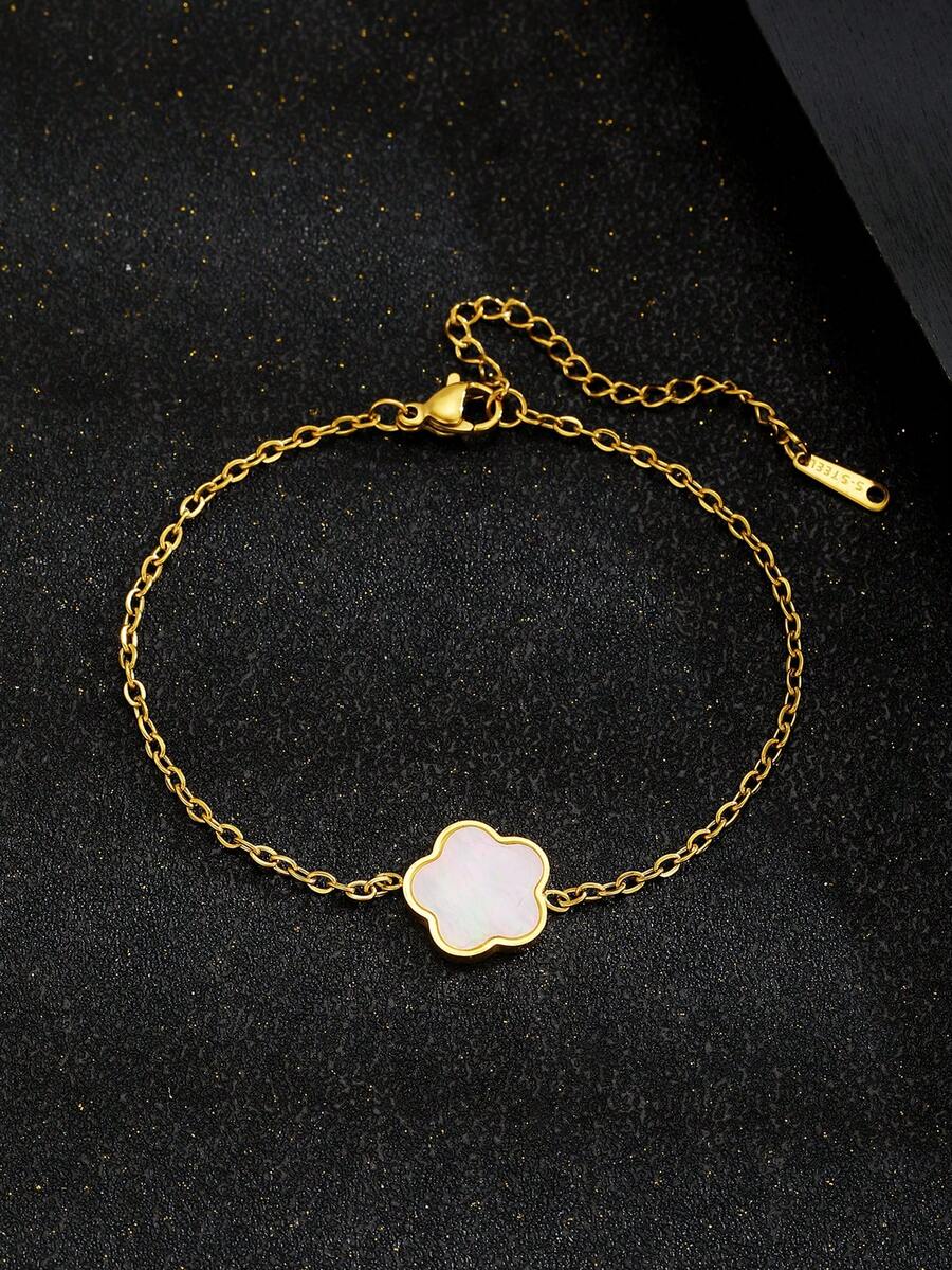 1pc Simple Trendy Popular FiveLeaf Flower Shaped Shell Bracelet For