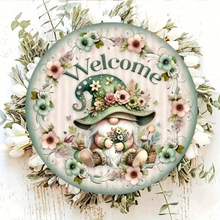 Charming 8" Welcome Gnome Sign - Rustic Farmhouse Decor For Home, Garden, Porch | Wall-Mountable, Artificial, Random Style With Holes On Top, Bottom, Left And Right,Home Decor ,Room Decor,Wall Decor Easter Gifts Birthday Graduation